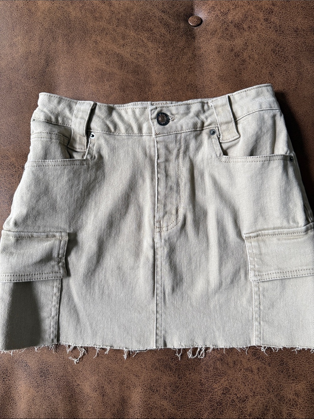 Beige Cargo Pocket Denim Mini Skirt